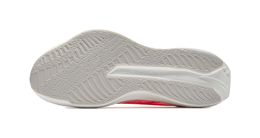 Light gray rubber outsole with textured tread pattern, running shoe bottom