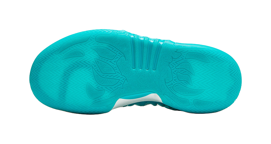 Turquoise basketball shoe outsole with patterned traction tread
