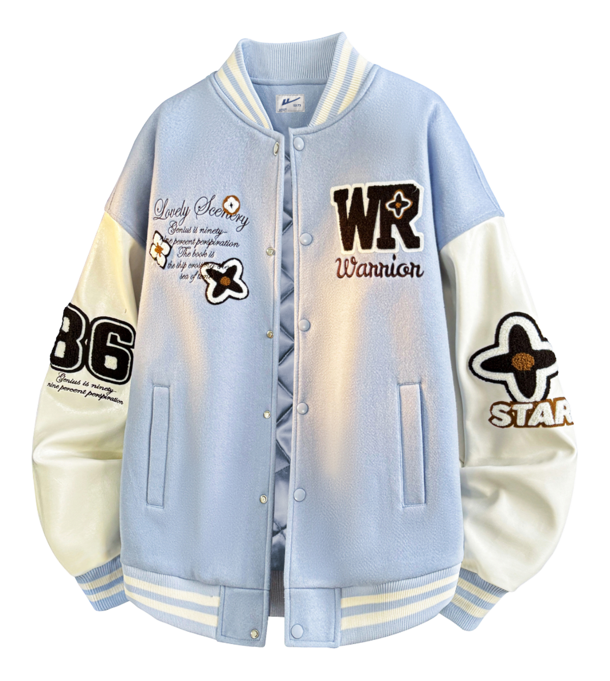 Warrior American Heavy duty Retro Towel Embroidered Logo Contrast Splicing Leather Personalized Design Trendy Versatile Loose Casual Campus Style Couple Windproof Thick Long Sleeve Jacket Autumn/Winter Cotton Jacket Baseball Jacket Unisex  VJSNEAKER