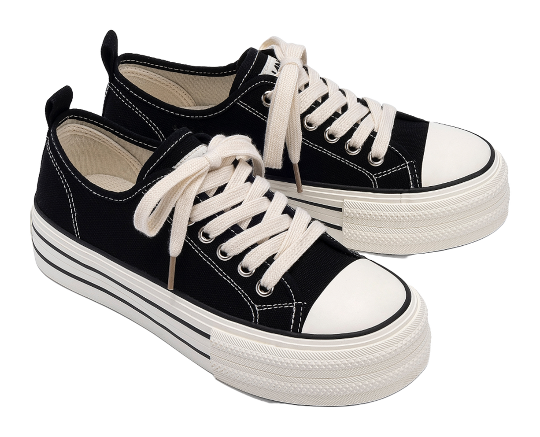 HUANQIU Breathable Lightweight Height Increasing Low Top Canvas Shoes Women's 