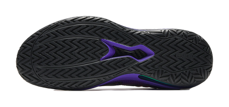 ANTA mens basketball shoe outsole with black tread and purple grip stripe