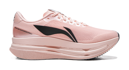 Li Ning women's low-top running shoes, light pink upper with black side swoosh