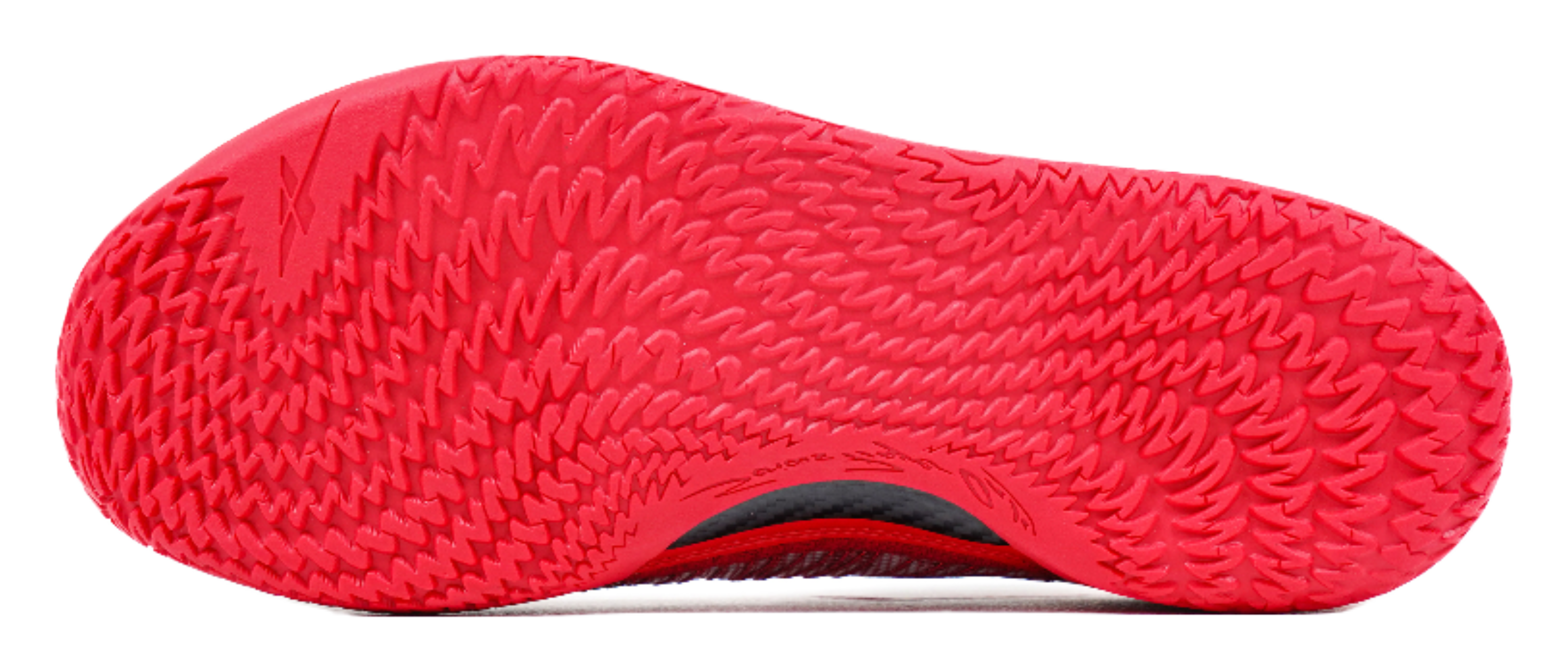 Red basketball shoe outsole with zigzag tread pattern