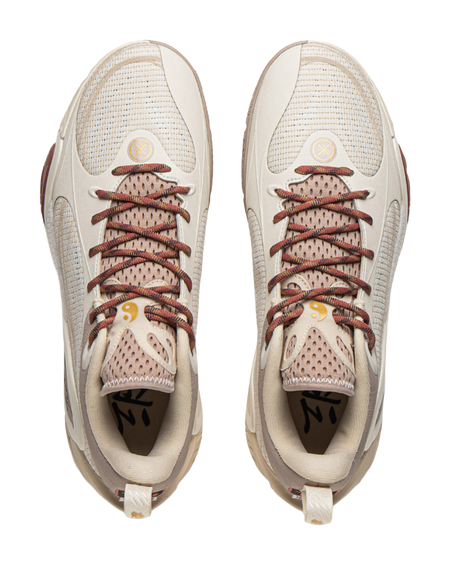 LiNing DLO1 Cushioning, Slip Resistant, Abrasion Resistant, Rebound Grip Low Top Basketball Shoes Mens White Umber  VJSNEAKER