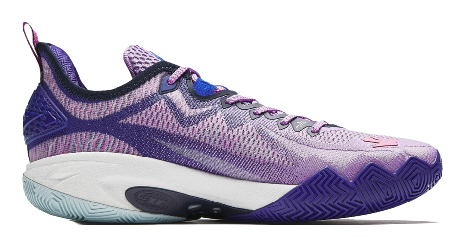 Men’s purple athletic basketball shoes, side view with lace-up closure