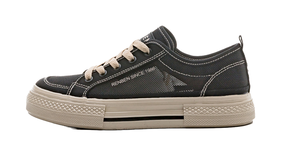 RENBEN Slip Resistant, Abrasion Resistant, Breathable Low top Canvas Shoes Unisex Black Brown 