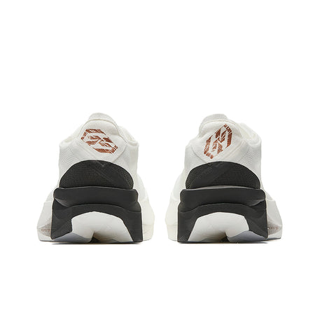 Marathon racing shoe pair with white back, black heel strap, and logo