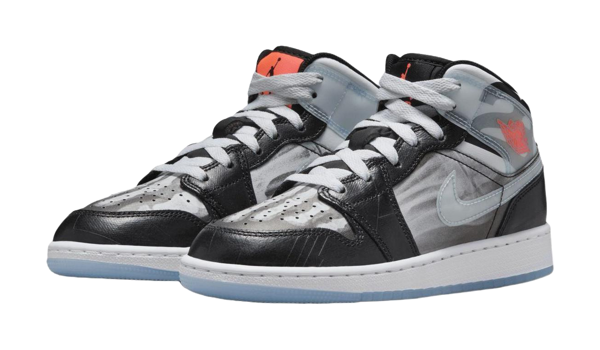 Jordan Air Jordan 1 Abrasion Resistant Mid Top Childrens Basketball Shoes Black Gray Kids  VJSNEAKER