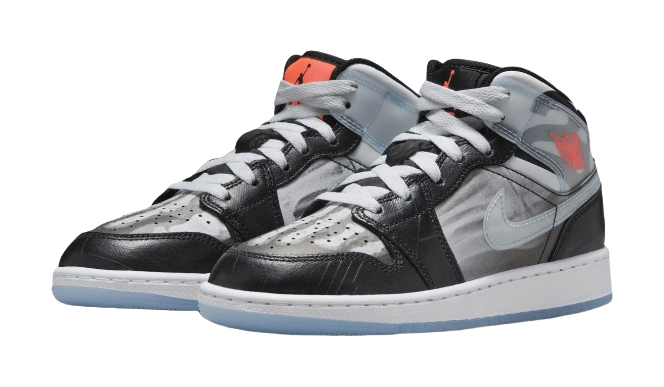 Jordan Air Jordan 1 Abrasion Resistant Mid Top Childrens Basketball Shoes Black Gray Kids  VJSNEAKER