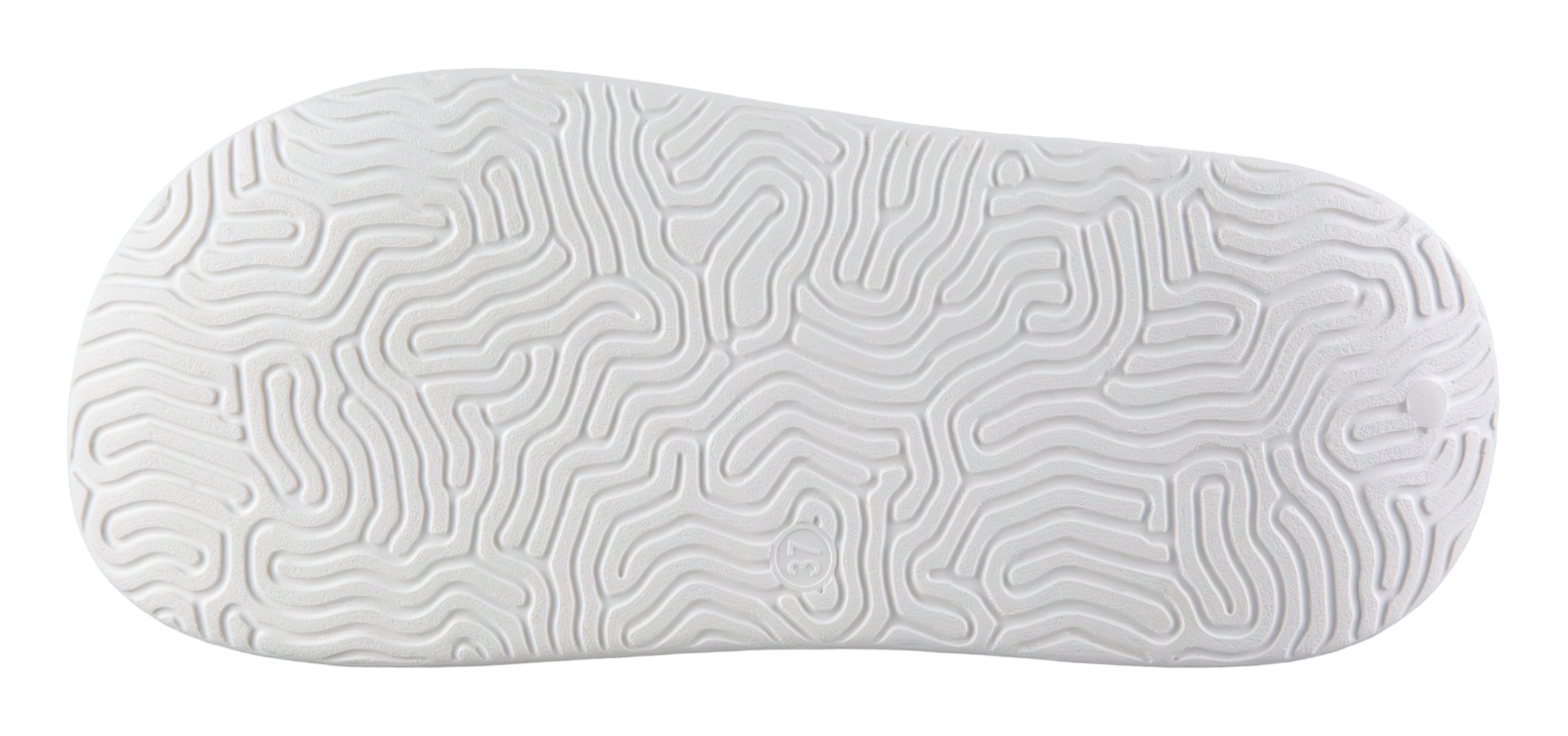 Recovery slide outsole with dense white traction tread pattern