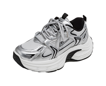 Warrior Low top Chunky Sneakers Womens Silver Gray Black  vjsneaker.com