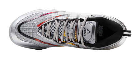 Peak style extreme general silver wing color scheme big triangle design carbon plate extreme+P-SOON technology midsole lightweight rebound GCU anti-skid outsole shock absorption, anti slip, wear-resistant and impact resistant basketball shoes men's g  vjsneaker.com