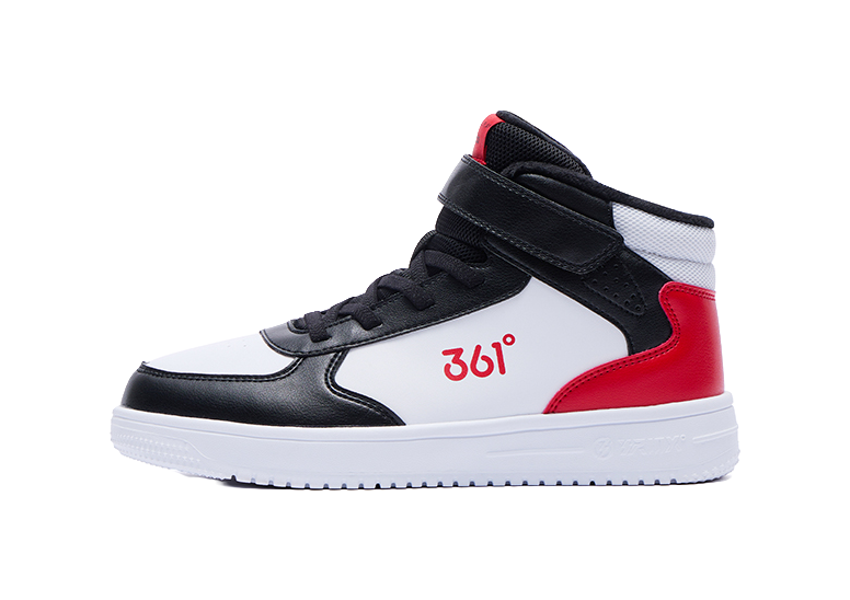361°KIDS Slip Resistant, Abrasion Resistant, Thermal High top Kids Skateboarding Shoes White Carbon Black Virtual Red  VJSNEAKER