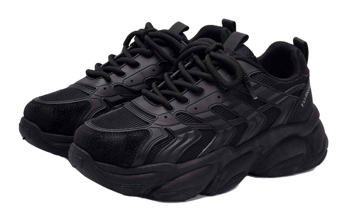 HUANQIU Slip Resistant Coverage, Lightweight, Height Increasing Low top Chunky Sneakers Mens Black  vjsneaker.com