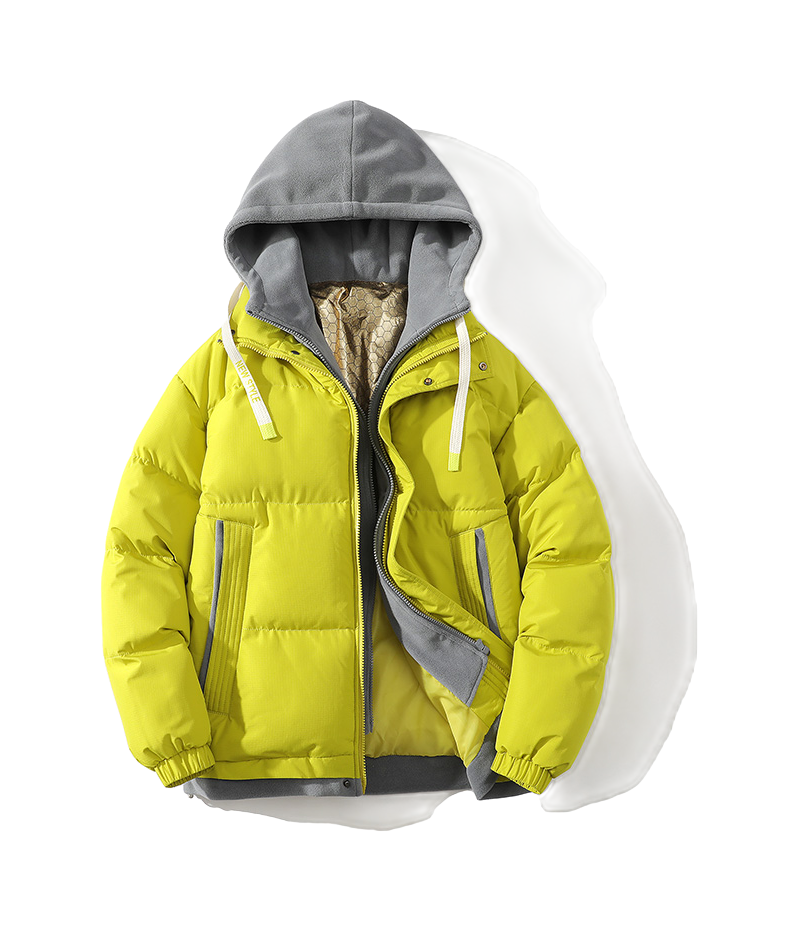 Warrior retro American solid color fake two-piece splicing contrasting loose and versatile hooded pilot with thick cotton lining, graphene heat storage insulation, warm work clothes, cotton jacket jacket, unisex  VJSNEAKER