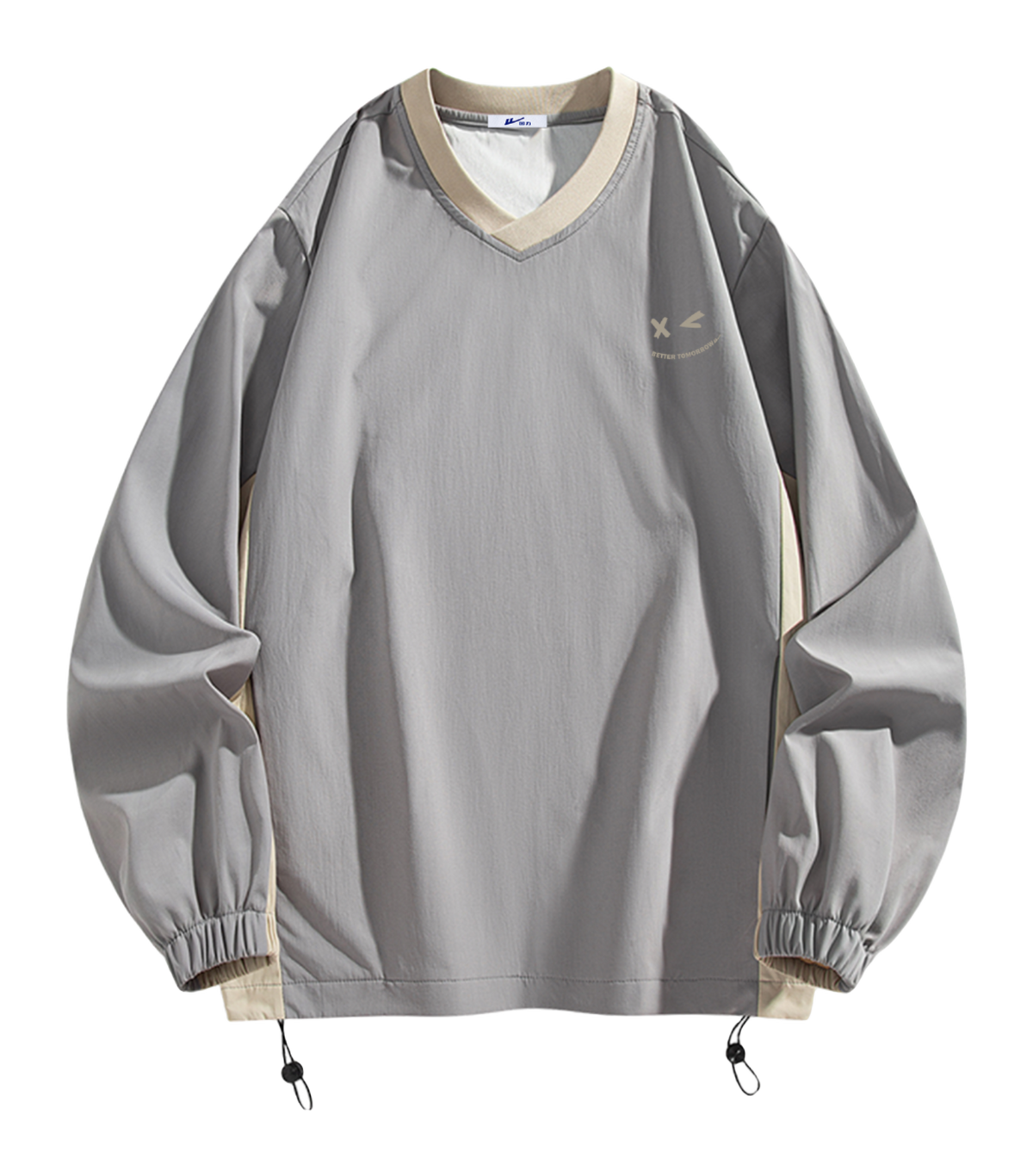 Warrior Revival Cloud Sail Series American Trendy College Style Contrast Ribbed Bottom Adjustable Smiling Face Letter Printed Loose Casual Versatile Hoodie Bottom Shirt Outer Wear Inner Wear Hoodie Long Sleeve T-shirt Unisex  vjsneaker.com