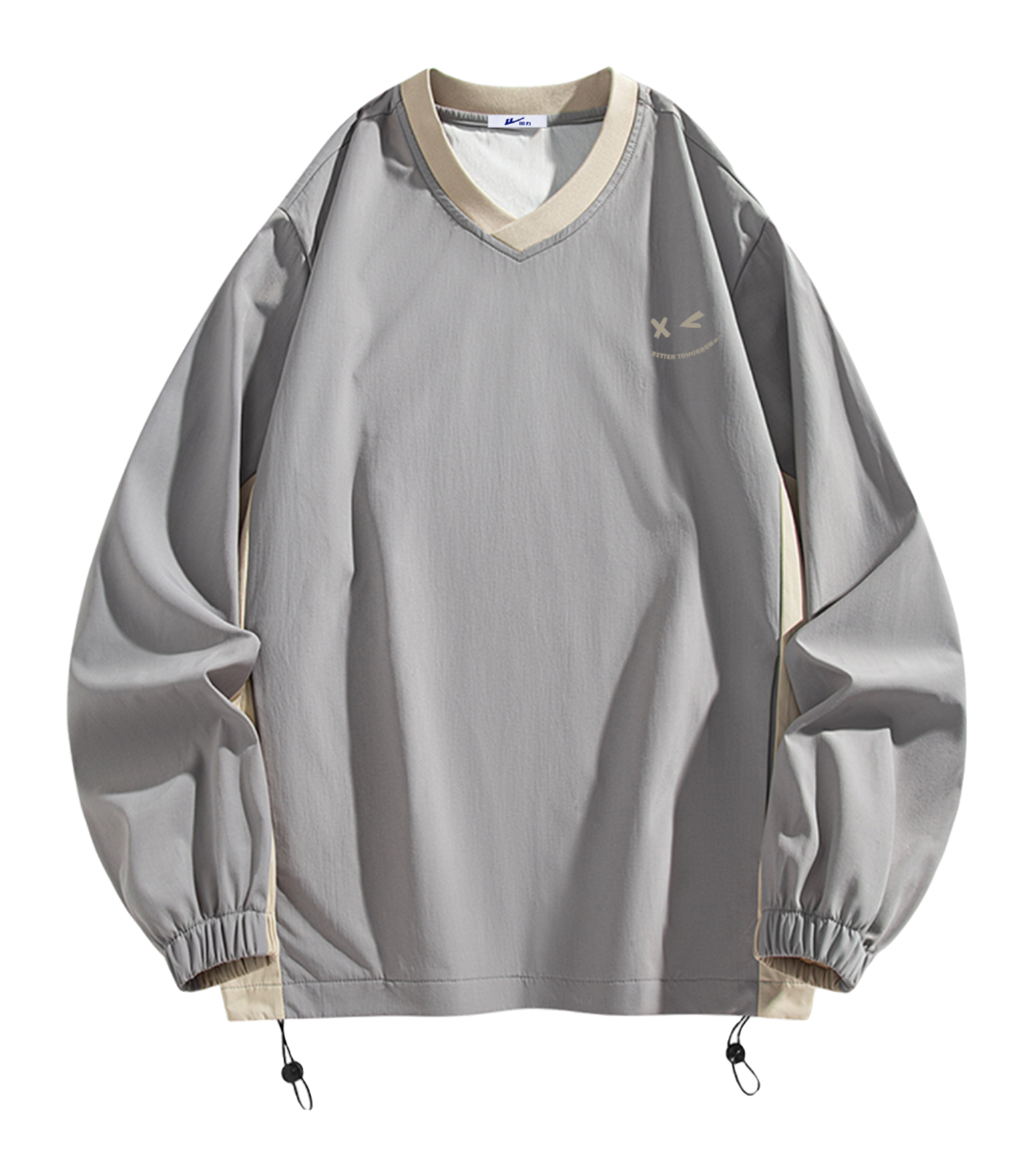 Warrior Revival Cloud Sail Series American Trendy College Style Contrast Ribbed Bottom Adjustable Smiling Face Letter Printed Loose Casual Versatile Hoodie Bottom Shirt Outer Wear Inner Wear Hoodie Long Sleeve T-shirt Unisex  vjsneaker.com