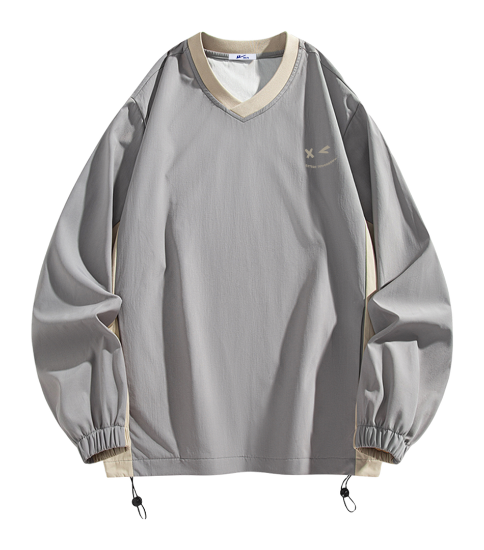 Warrior Revival Cloud Sail Series American Trendy College Style Contrast Ribbed Bottom Adjustable Smiling Face Letter Printed Loose Casual Versatile Hoodie Bottom Shirt Outer Wear Inner Wear Hoodie Long Sleeve T-shirt Unisex  vjsneaker.com