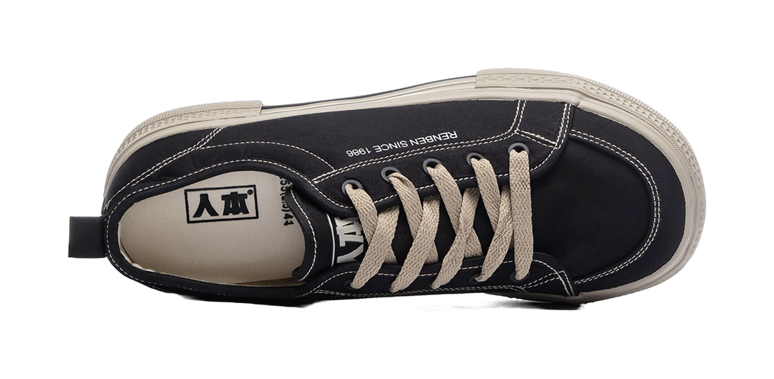 RENBEN Slip Resistant, Abrasion Resistant, Breathable Low top Canvas Shoes Unisex Black Brown 