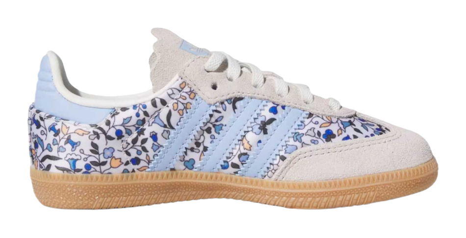 LIBERTY x Adidas Originals SAMBA OG Abrasion Resistant Low top Kids Training Shoes Blue Gray White Rubber Color Kids  VJSNEAKER
