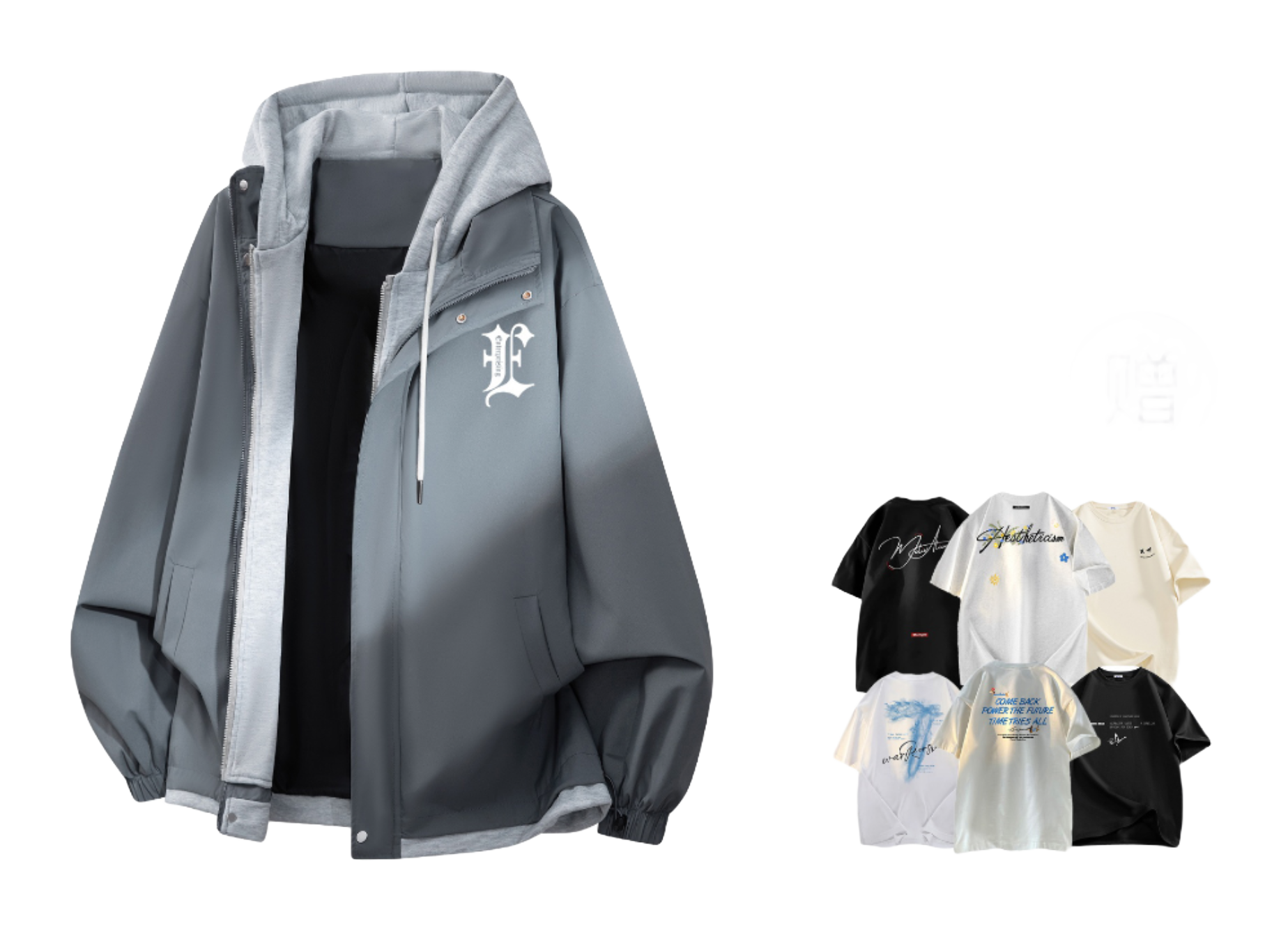 Warrior retro American solid color fake two-piece splicing contrasting loose and versatile hooded pilot with thick cotton lining, graphene heat storage insulation, warm work clothes, cotton jacket jacket, unisex  VJSNEAKER