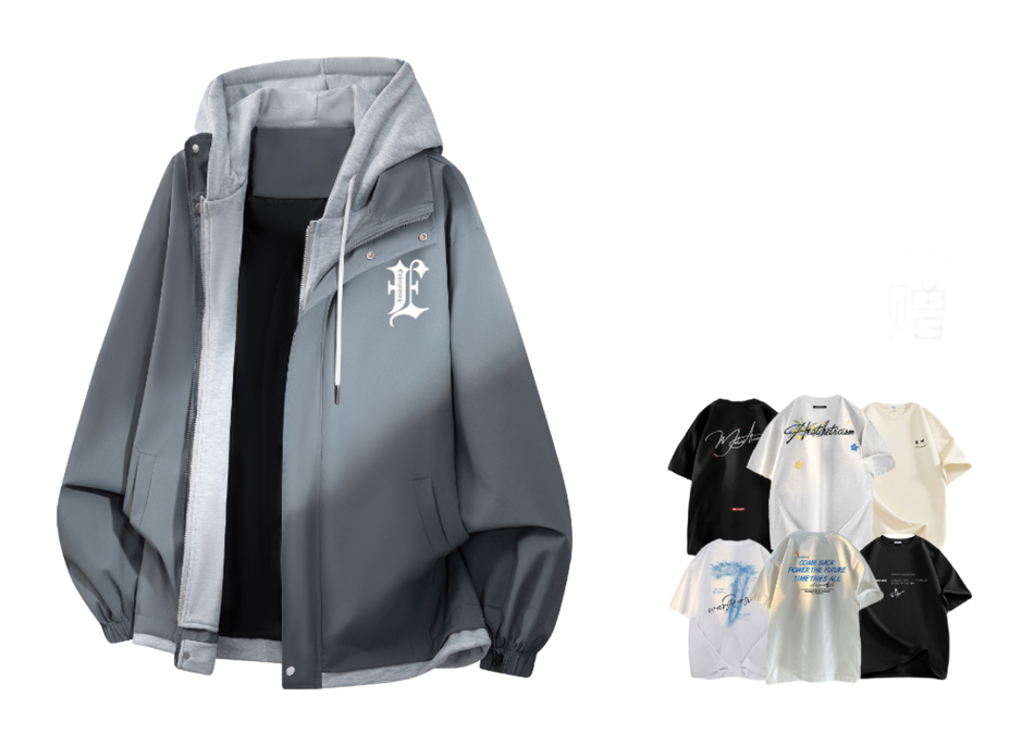 Warrior retro American solid color fake two-piece splicing contrasting loose and versatile hooded pilot with thick cotton lining, graphene heat storage insulation, warm work clothes, cotton jacket jacket, unisex  VJSNEAKER