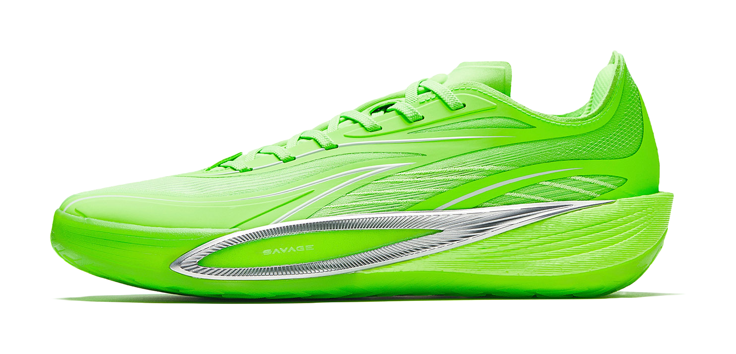 Fluorescent green low-top basketball shoes with textured upper and lace-up front
