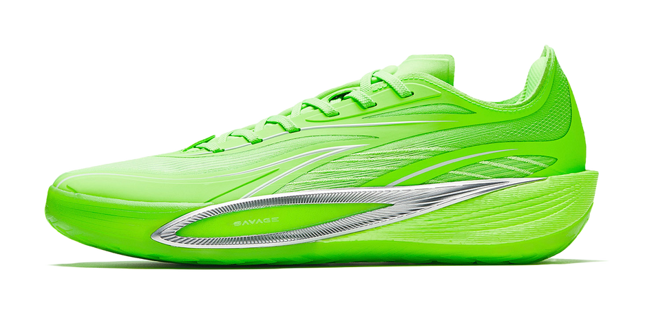 Fluorescent green low-top basketball shoes with textured upper and lace-up front