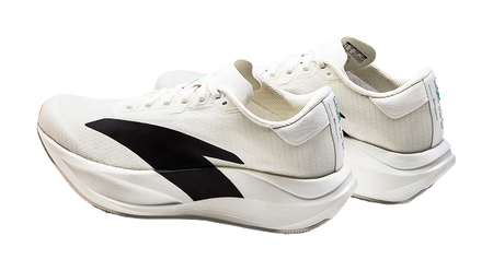 Women’s low-top running shoes, white with black logo accents, lace-up style and padded collar