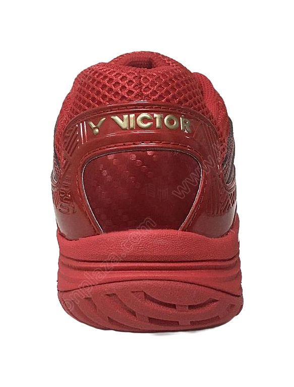 Red unisex badminton shoe heel, padded collar and rear logo panel