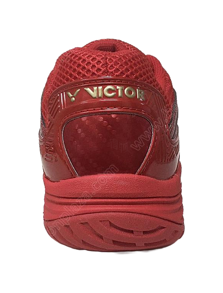Red unisex badminton shoe heel, padded collar and rear logo panel