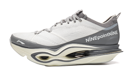 Li Ning x NINEPointNINE low-top running shoes, white upper, gray midsole, lace-up