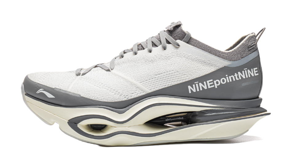 Li Ning x NINEPointNINE low-top running shoes, white upper, gray midsole, lace-up