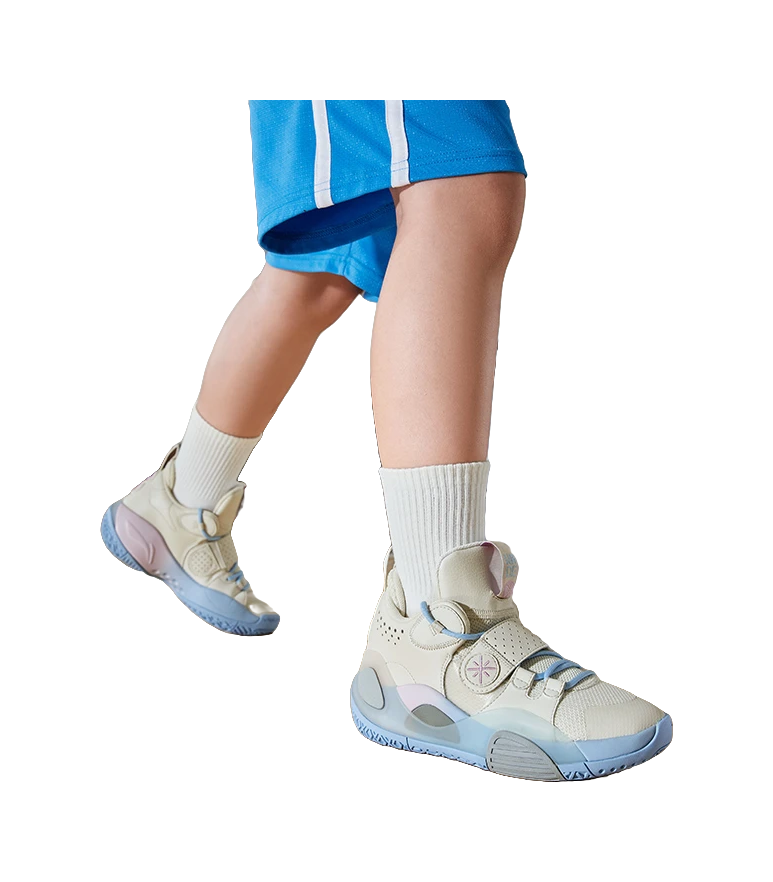 Li Ning YOUNG ALL CITY 8 Cushioning Rebound Mid top Childrens Basketball Shoes White Blue  VJSNEAKER