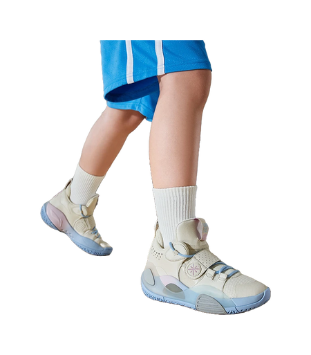 Li Ning YOUNG ALL CITY 8 Cushioning Rebound Mid top Childrens Basketball Shoes White Blue  VJSNEAKER