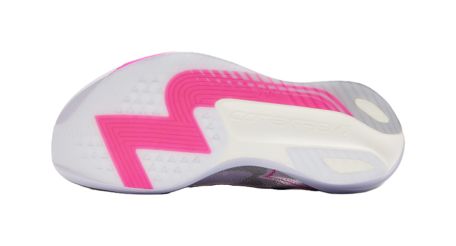 Shoe outsole with pink traction pattern and off-white platform tread