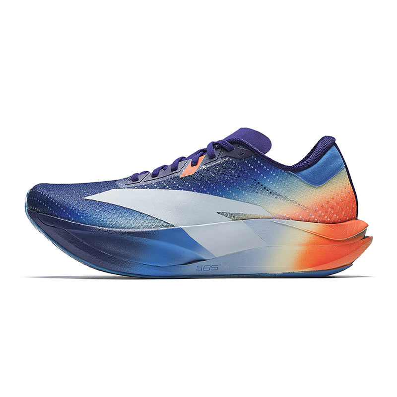Men's running shoes in blue with orange accents, lace-up, synthetic upper
