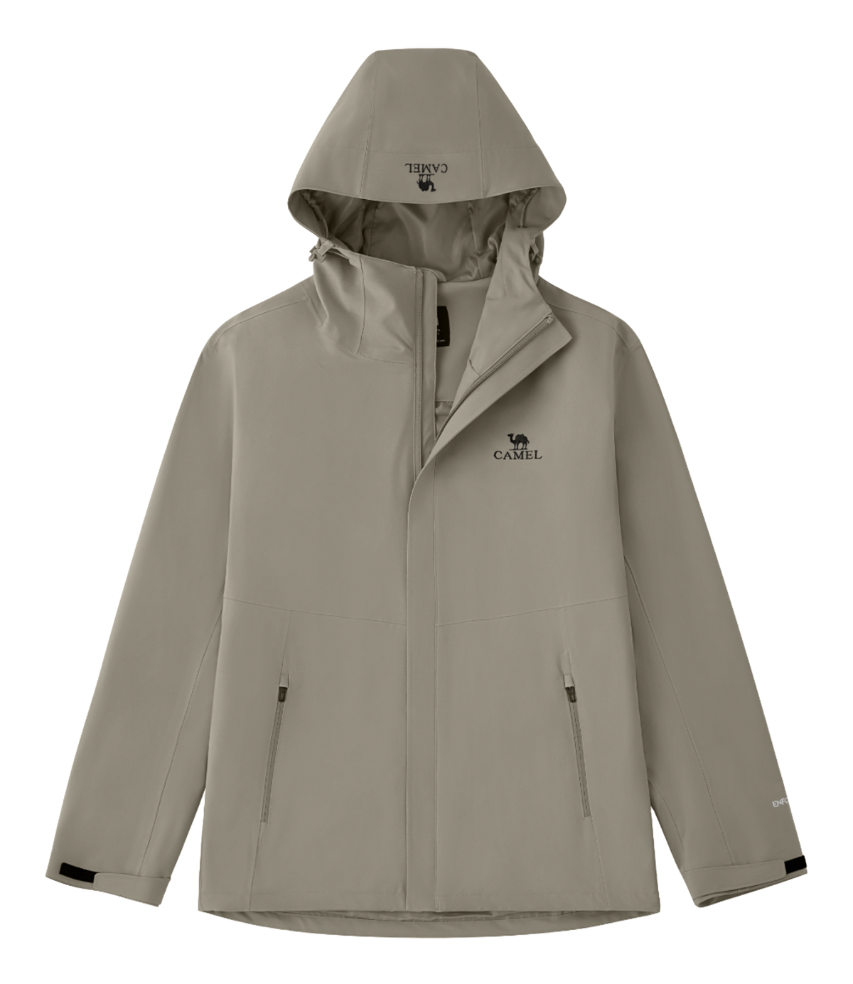 Unisex gray hooded windbreaker jacket with front zipper and side pockets