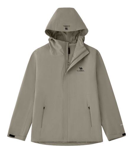 Unisex gray hooded windbreaker jacket with front zipper and side pockets