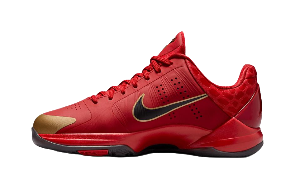 Nike Zoom Kobe 5 Slip Resistant Abrasion Resistant Low top Childrens Basketball Shoes Red Black Unisex  vjsneaker.com