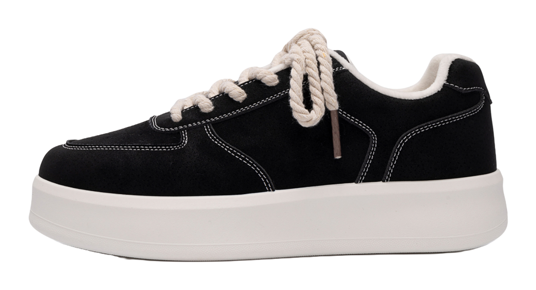 HUANQIU Air Force 1 Coverage Lightweight Height Increasing Low top Skateboard Shoes Men's Black 