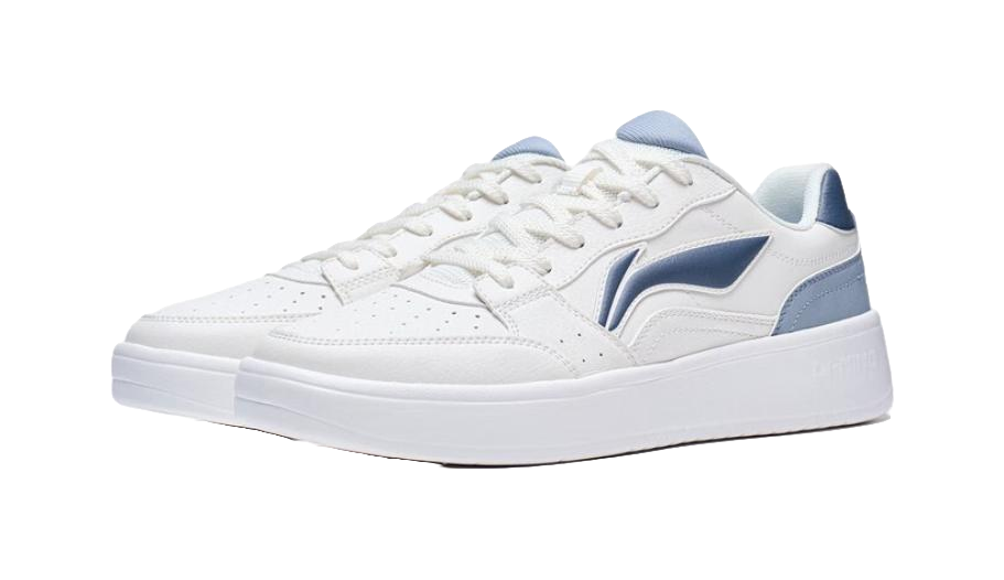 LiNing Yuanbao Men's Low-Top Skateboard Shoes - Casual Thick-Soled Sneakers with Height Increase & Shock Absorption White Blue 