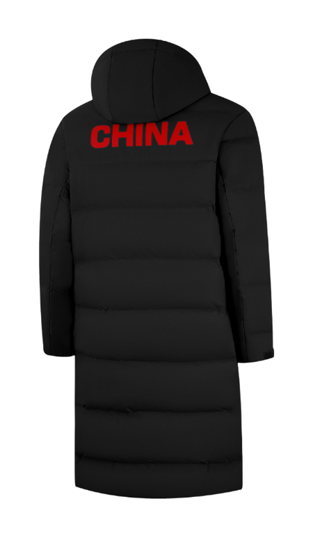 Li-Ning black hooded down coat, back hood with CHINA print