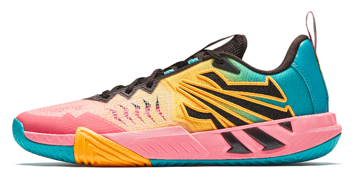 Anta KAI 2 Team basketball shoe in pink, teal, and orange with black laces