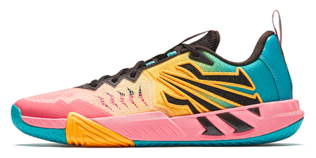 Anta KAI 2 Team basketball shoe in pink, teal, and orange with black laces