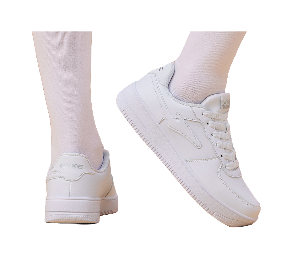 Erke Air Force One Slip Resistant Abrasion Resistant Low top Skateboard Shoes Women's True White Bright Silver 