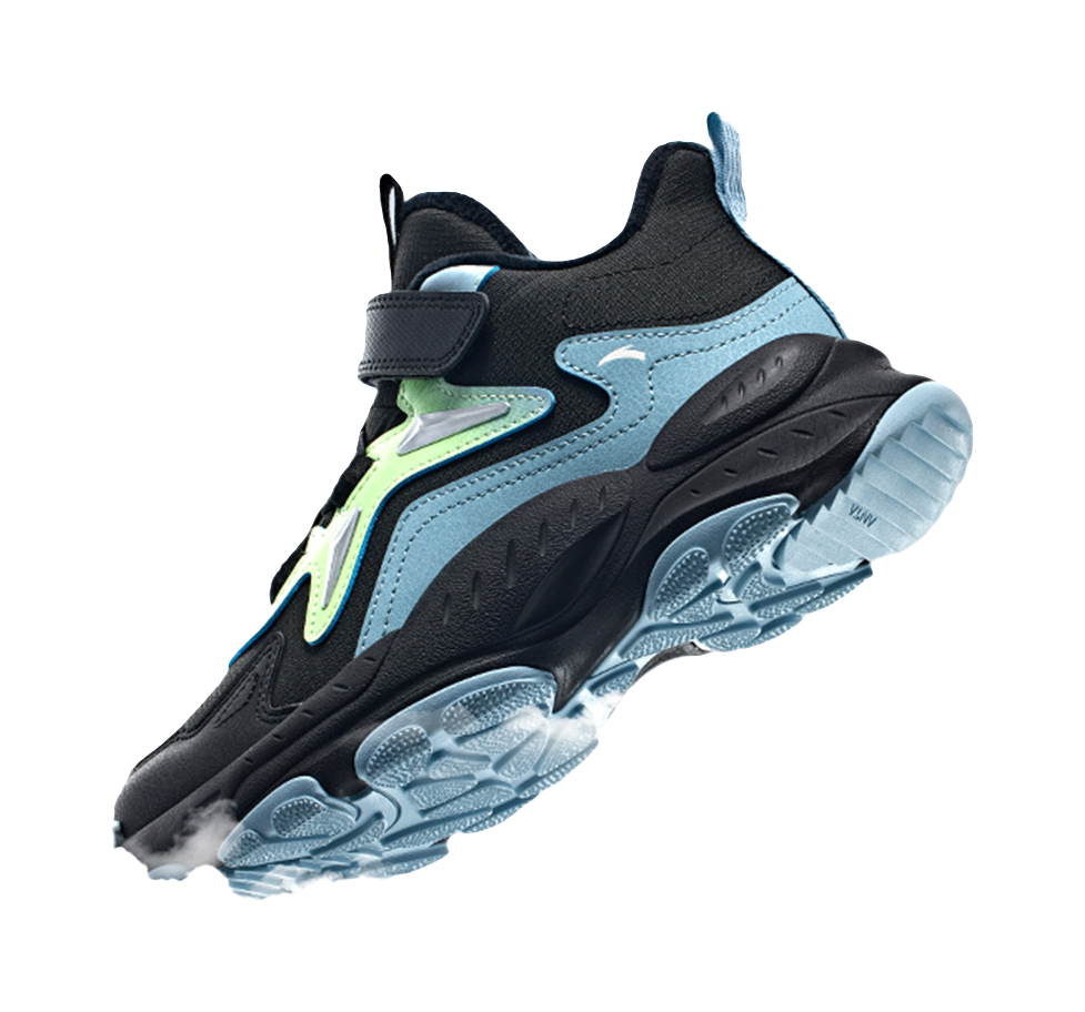 Antakids Synthetic Leather Slip Resistant Cushioning Breathable Mid top Kids Lifestyle Shoes Black Blue Kids  VJSNEAKER