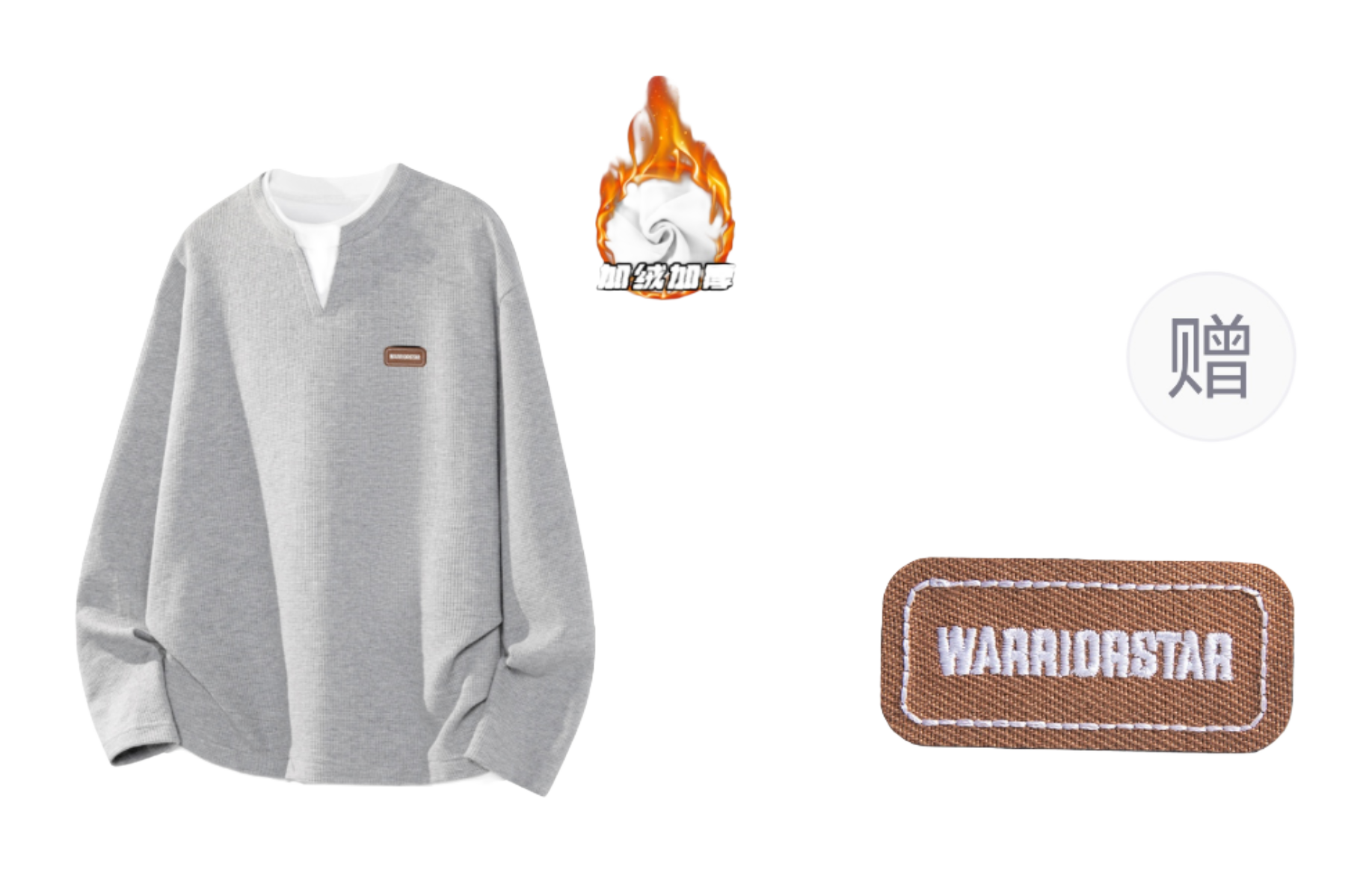 Warrior Warrior Double V-neck Spring/Autumn Velvet Hoodie Bottom Top Loose Casual Versatile Fashion Trendy Brand Simple Basic Long Sleeve T-shirt Unisex  vjsneaker.com