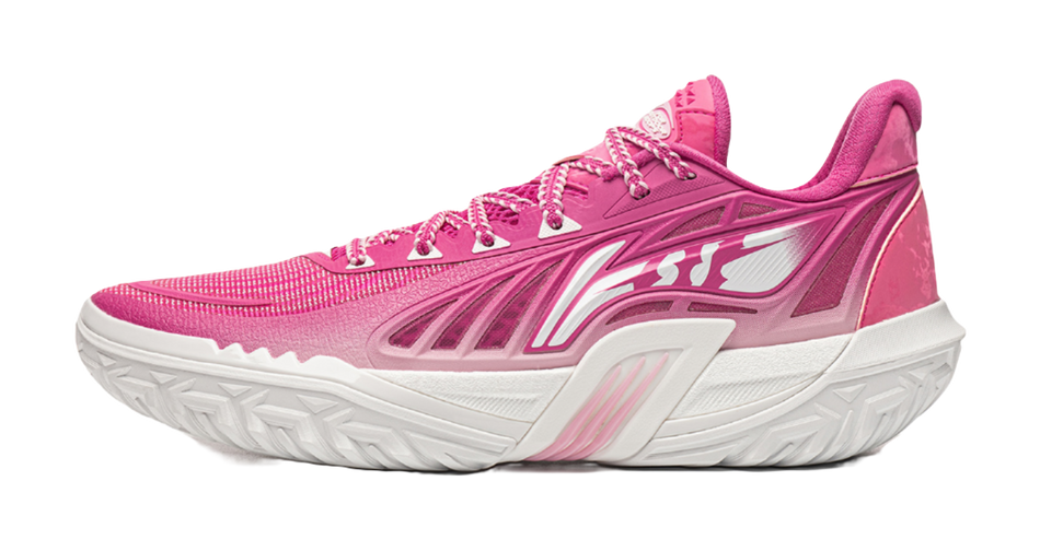 Rose pink lace-up basketball sneaker with cushioned white midsole and side stripe