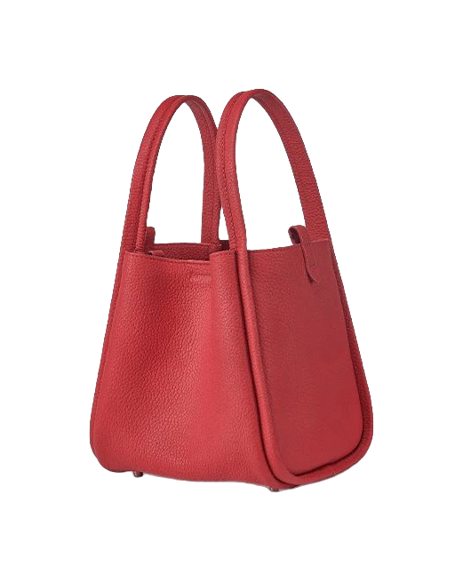 Medium leather basket bag with two top handles, red leather with open top